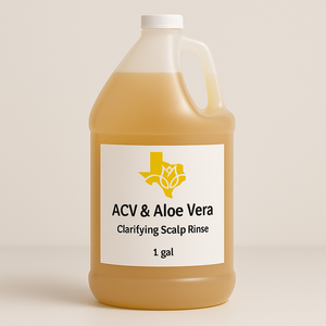 1 gallon round jug of TXWNBS ACV & Aloe Vera Clarifying Scalp Rinse – bulk size for scalp detox, buildup removal, and shine.