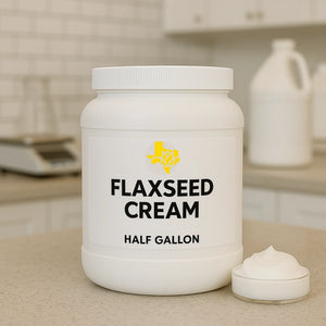Half gallon jar of Texas WNBS Flaxseed Cream with logo, whipped natural hair cream for salons and wholesale